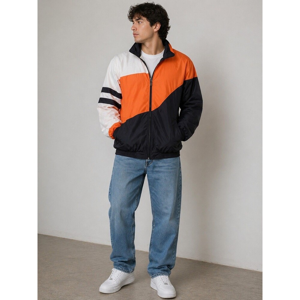 holloway Men’s Colorblock Windbreaker Jacket Orange Black White Zip Up Size XL